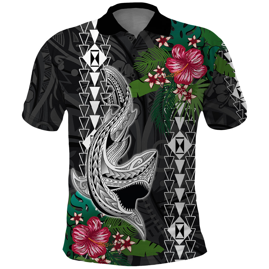 Hawaii Kakau Polo Shirt Mix Sharks Polynesian Hibiscus LT6 - Wonder Print Shop