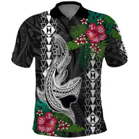 Hawaii Kakau Polo Shirt Mix Sharks Polynesian Hibiscus LT6 - Wonder Print Shop
