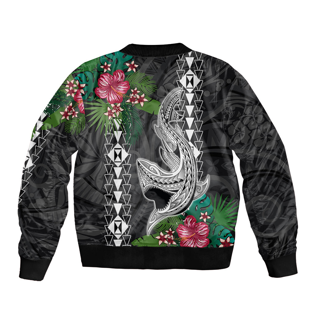 Hawaii Kakau Sleeve Zip Bomber Jacket Mix Sharks Polynesian Hibiscus LT6 - Wonder Print Shop