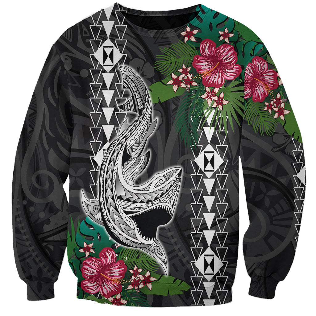 Hawaii Kakau Sweatshirt Mix Sharks Polynesian Hibiscus LT6 - Wonder Print Shop