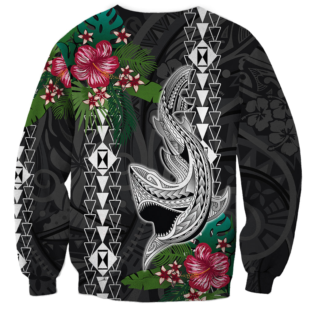 Hawaii Kakau Sweatshirt Mix Sharks Polynesian Hibiscus LT6 - Wonder Print Shop