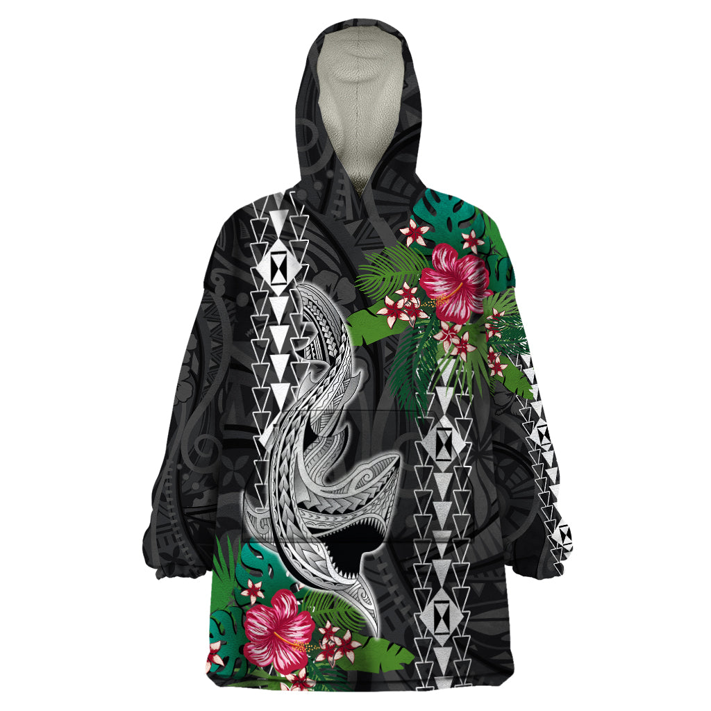 Hawaii Kakau Wearable Blanket Hoodie Mix Sharks Polynesian Hibiscus LT6 - Wonder Print Shop