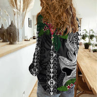 Hawaii Kakau Women Casual Shirt Mix Sharks Polynesian Hibiscus LT6 - Wonder Print Shop