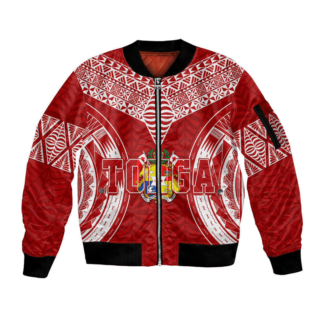 Personalised Tonga Independence Day Sleeve Zip Bomber Jacket Kupesi Pattern Mix Style - Wonder Print Shop