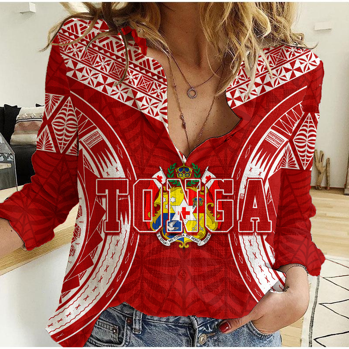 Personalised Tonga Independence Day Women Casual Shirt Kupesi Pattern Mix Style - Wonder Print Shop