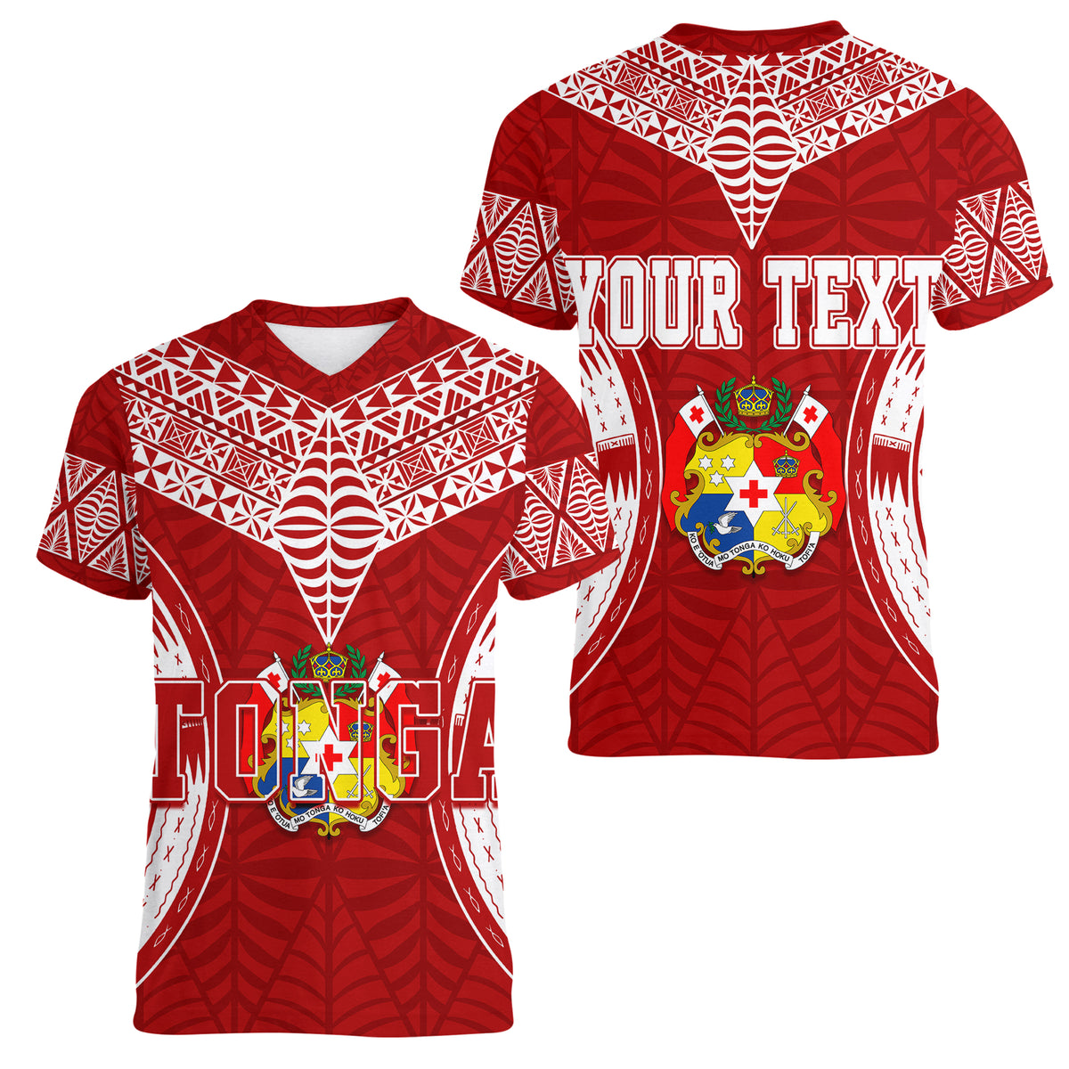 Personalised Tonga Independence Day Women V Neck T Shirt Kupesi Pattern Mix Style - Wonder Print Shop