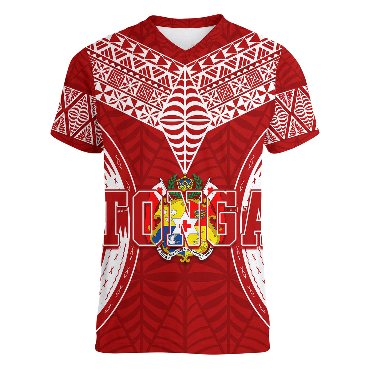 Personalised Tonga Independence Day Women V Neck T Shirt Kupesi Pattern Mix Style - Wonder Print Shop
