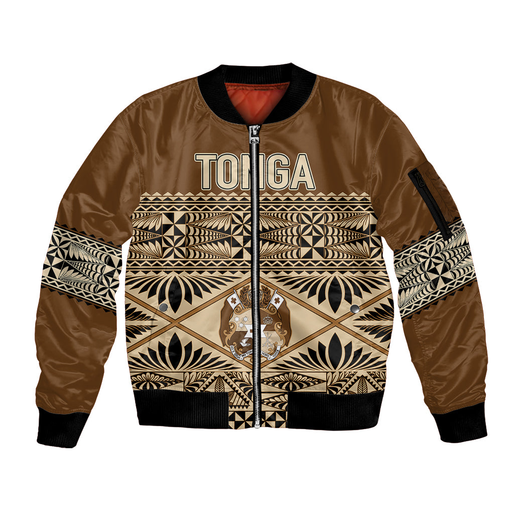Personalised Tonga Independence Day Sleeve Zip Bomber Jacket Ngatu Tapa Style - Wonder Print Shop