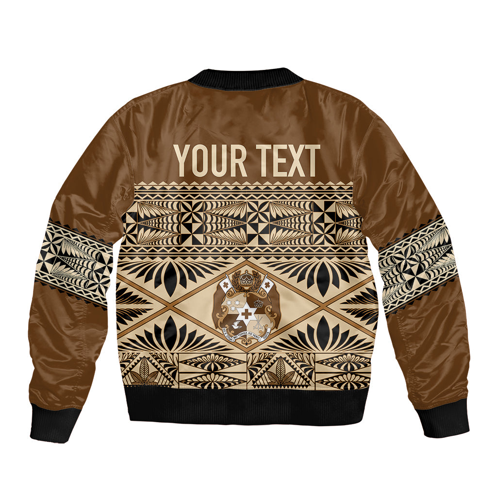 Personalised Tonga Independence Day Sleeve Zip Bomber Jacket Ngatu Tapa Style - Wonder Print Shop