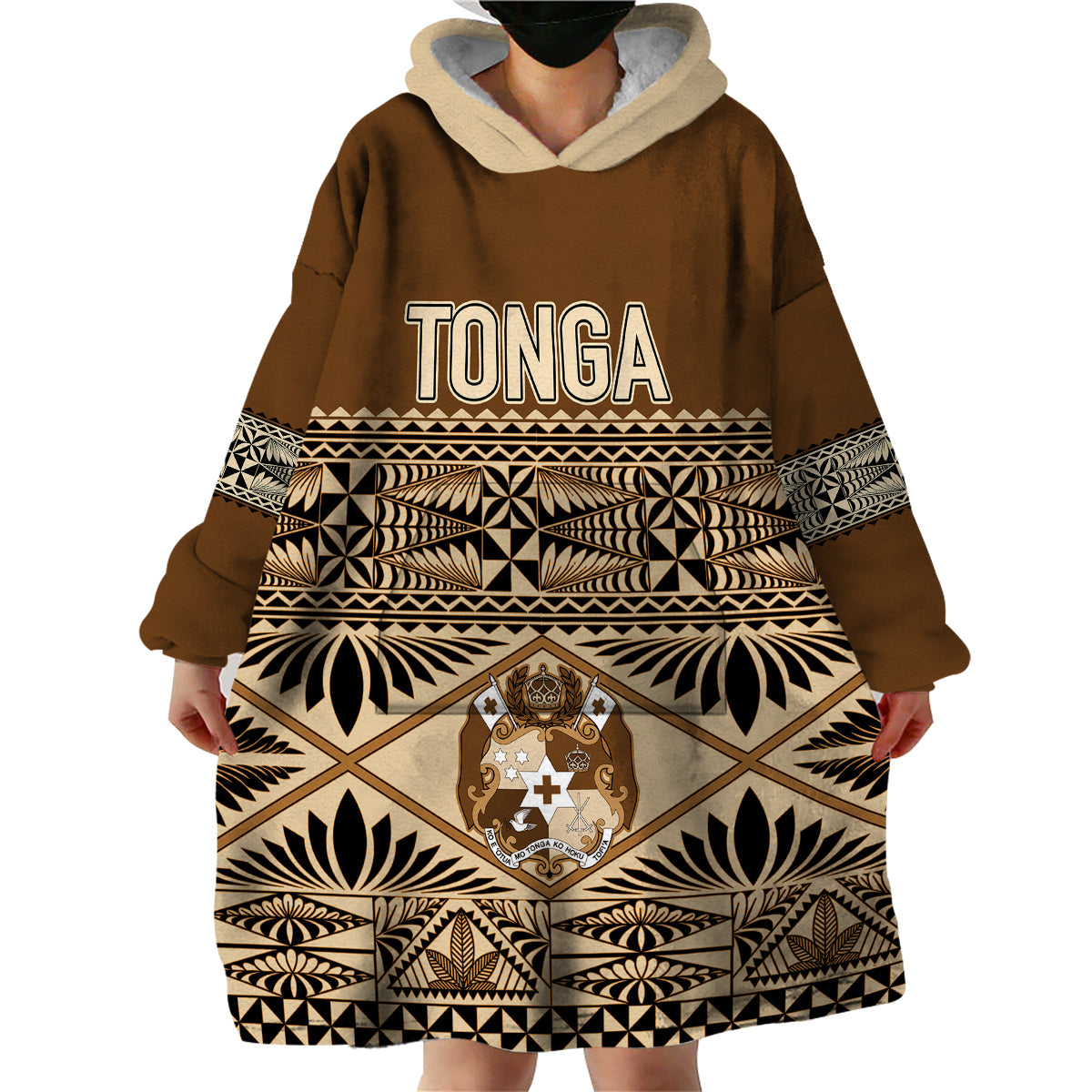 Personalised Tonga Independence Day Wearable Blanket Hoodie Ngatu Tapa Style - Wonder Print Shop