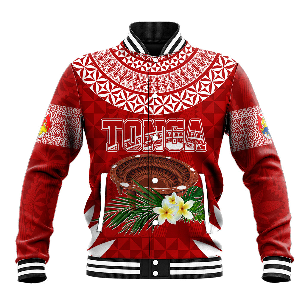Personalised Tonga Independence Day Baseball Jacket Kumete Kava Bowl With Plumeria LT7 - Wonder Print Shop