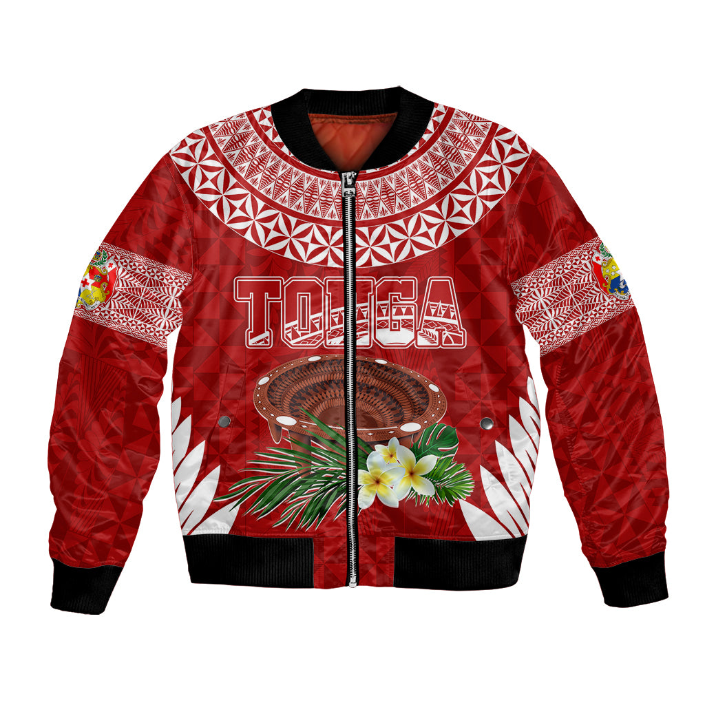Personalised Tonga Independence Day Bomber Jacket Kumete Kava Bowl With Plumeria LT7 - Wonder Print Shop