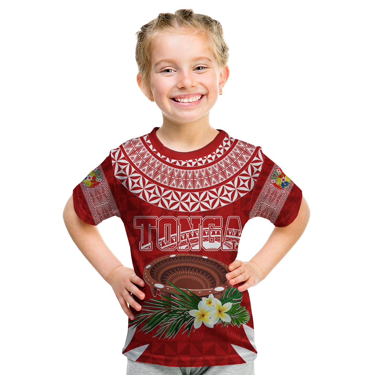 Personalised Tonga Independence Day Kid T Shirt Kumete Kava Bowl With Plumeria - Wonder Print Shop