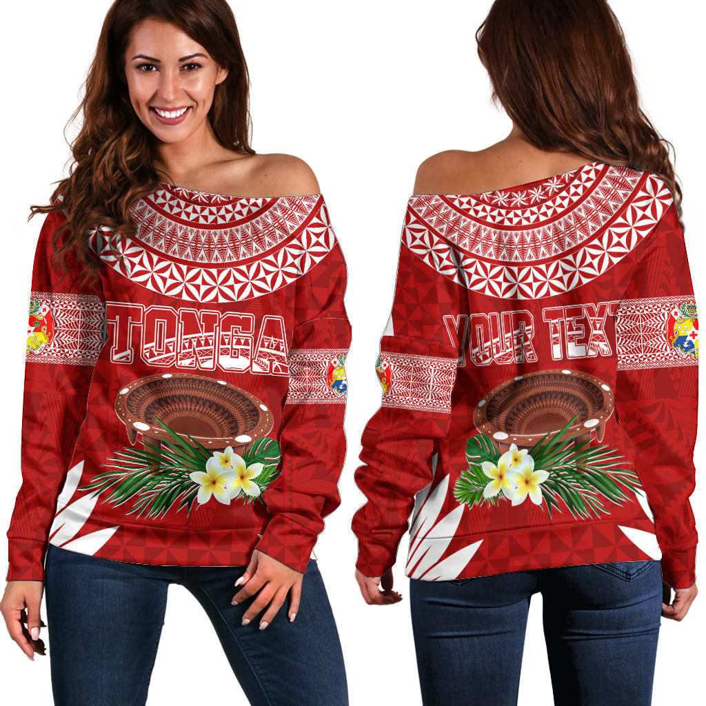 Personalised Tonga Independence Day Off Shoulder Sweater Kumete Kava Bowl With Plumeria - Wonder Print Shop