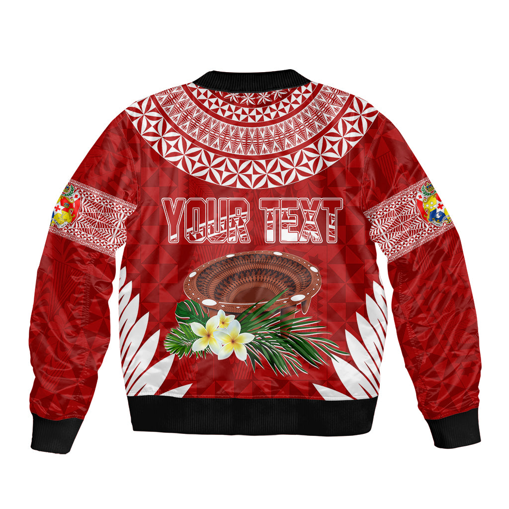 Personalised Tonga Independence Day Sleeve Zip Bomber Jacket Kumete Kava Bowl With Plumeria - Wonder Print Shop