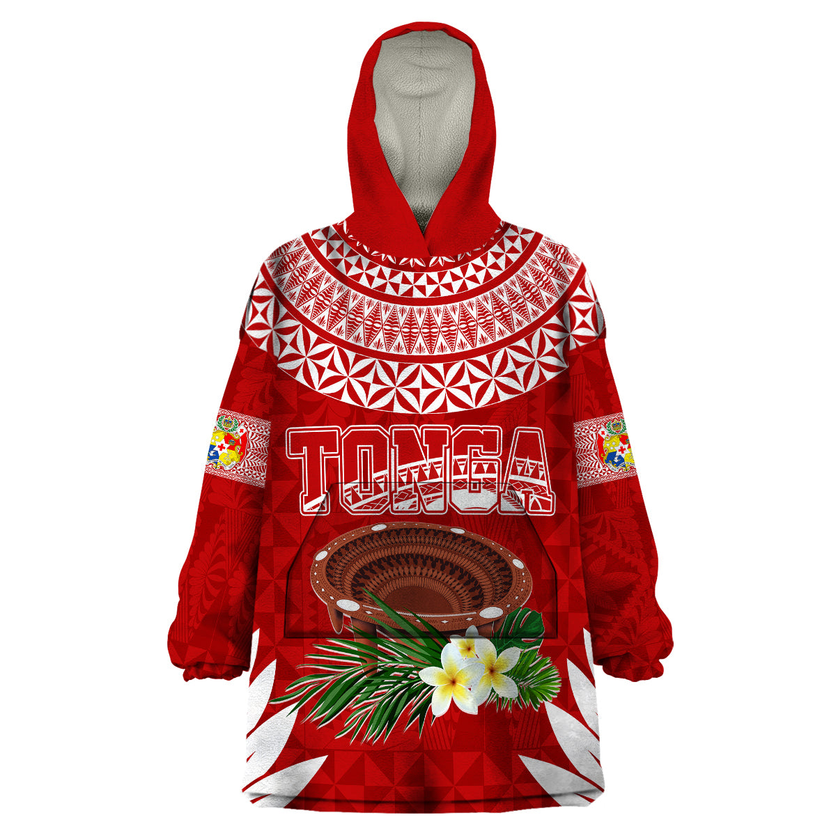 Personalised Tonga Independence Day Wearable Blanket Hoodie Kumete Kava Bowl With Plumeria - Wonder Print Shop