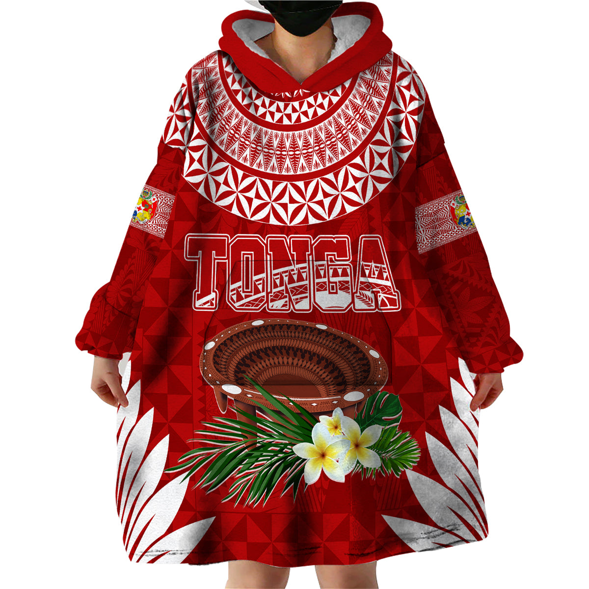 Personalised Tonga Independence Day Wearable Blanket Hoodie Kumete Kava Bowl With Plumeria - Wonder Print Shop