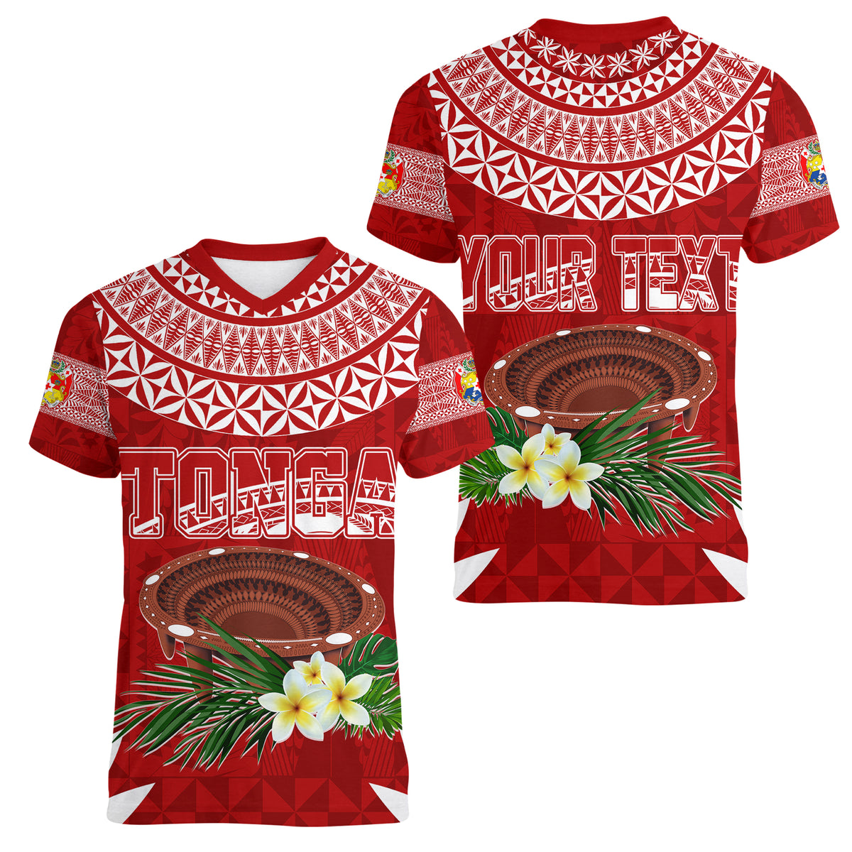 Personalised Tonga Independence Day Women V Neck T Shirt Kumete Kava Bowl With Plumeria - Wonder Print Shop