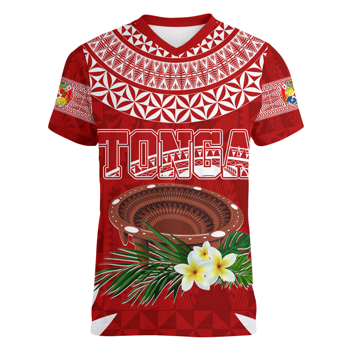 Personalised Tonga Independence Day Women V Neck T Shirt Kumete Kava Bowl With Plumeria - Wonder Print Shop