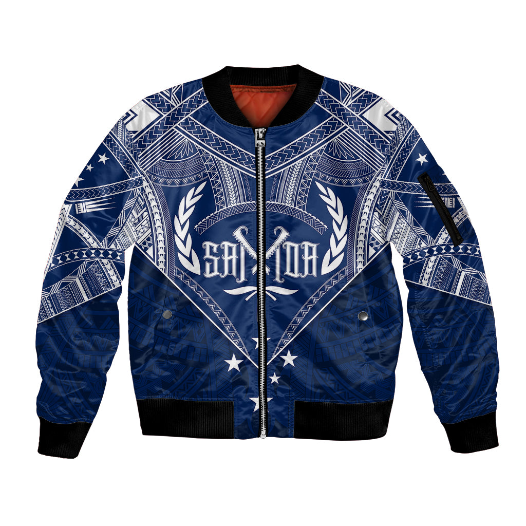 Personalised Samoa Independence Day Sleeve Zip Bomber Jacket Chest Tattoo Symbolic Style - Wonder Print Shop