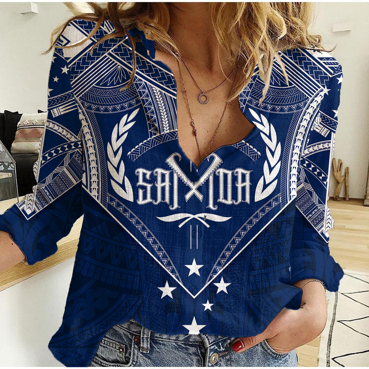 Personalised Samoa Independence Day Women Casual Shirt Chest Tattoo Symbolic Style - Wonder Print Shop