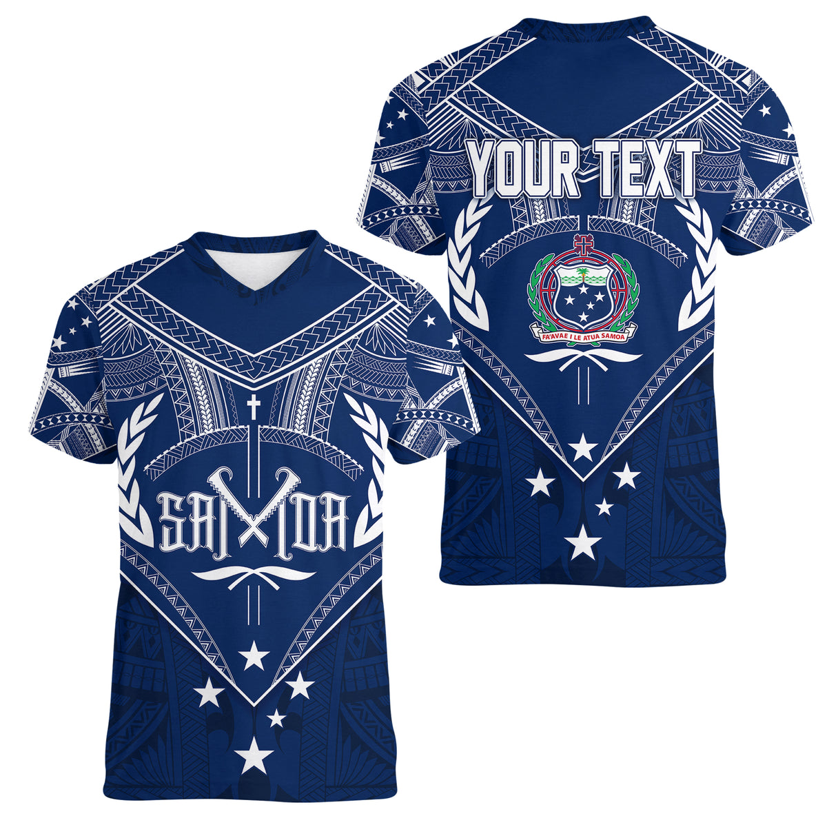 Personalised Samoa Independence Day Women V Neck T Shirt Chest Tattoo Symbolic Style - Wonder Print Shop