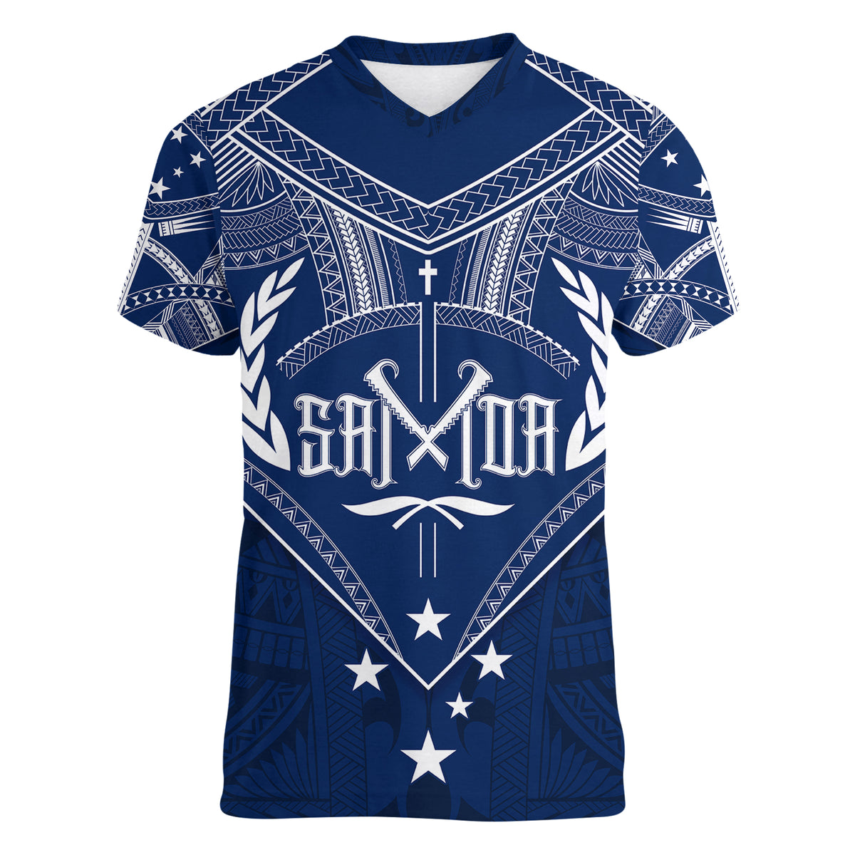 Personalised Samoa Independence Day Women V Neck T Shirt Chest Tattoo Symbolic Style - Wonder Print Shop