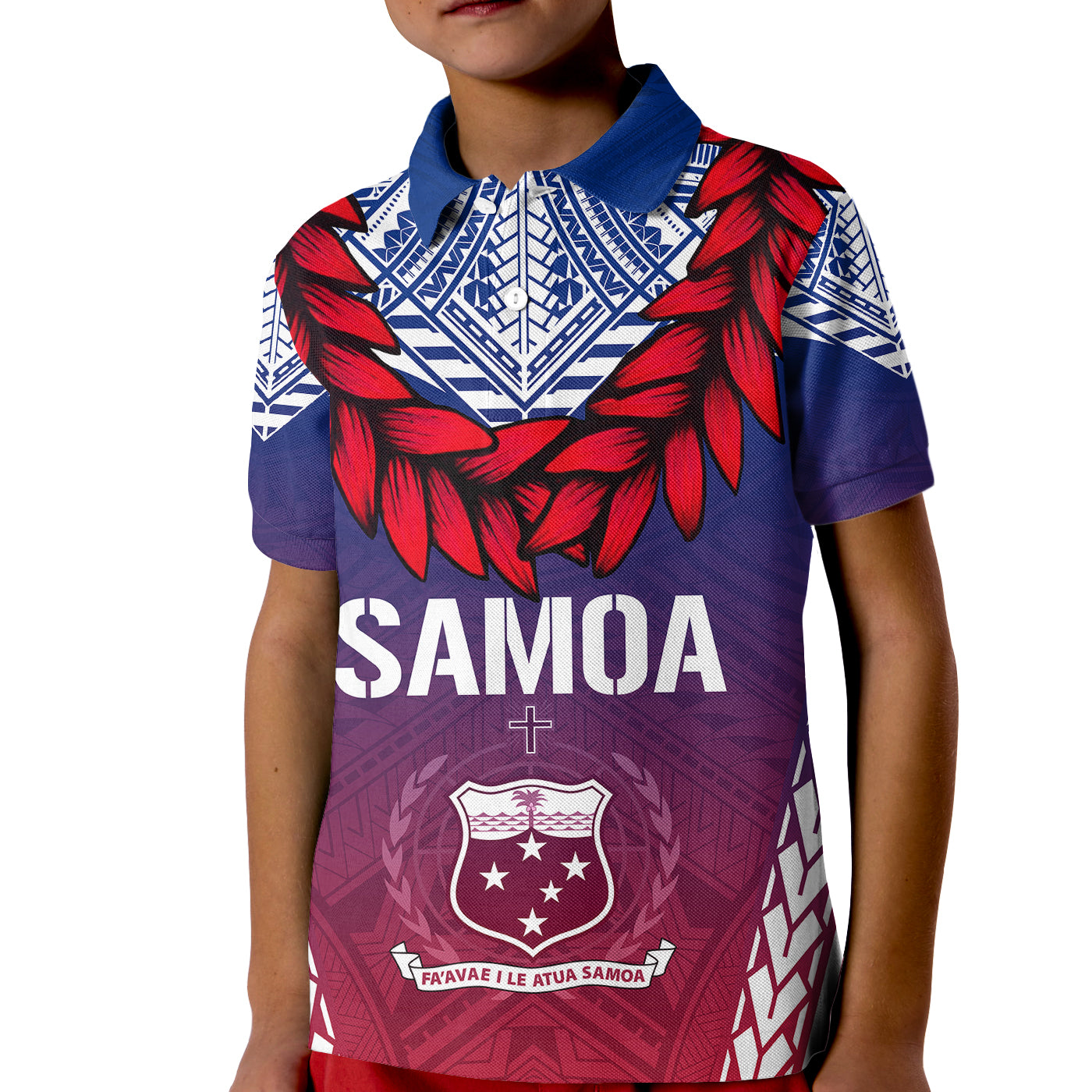 Custom Samoa Polo Shirt Independence Day for Kid Ula Fala Gradient Color - Wonder Print Shop
