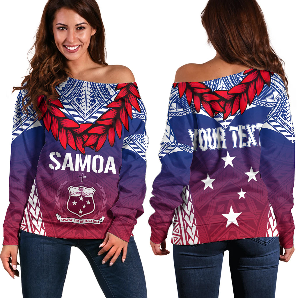Personalised Samoa Independence Day Off Shoulder Sweater Ula Fala Gradient Color - Wonder Print Shop