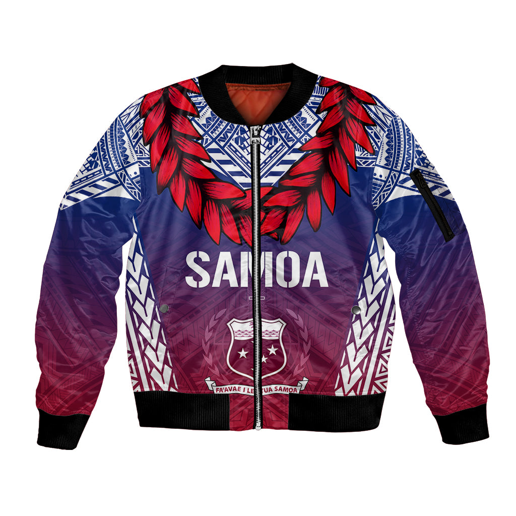 Personalised Samoa Independence Day Sleeve Zip Bomber Jacket Ula Fala Gradient Color - Wonder Print Shop