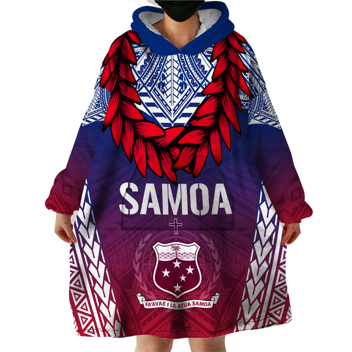 Personalised Samoa Independence Day Wearable Blanket Hoodie Ula Fala Gradient Color - Wonder Print Shop