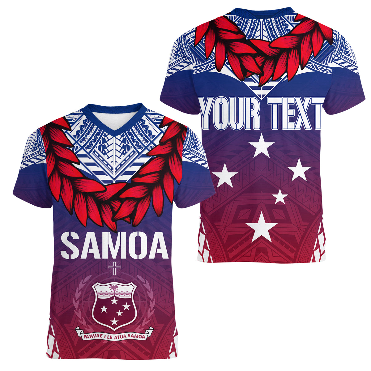 Personalised Samoa Independence Day Women V Neck T Shirt Ula Fala Gradient Color - Wonder Print Shop