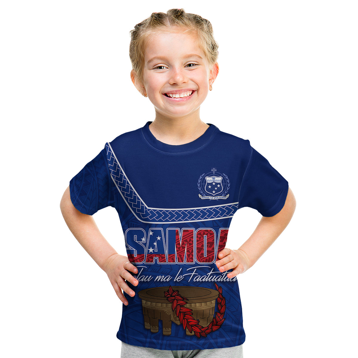 Personalised Samoa Independence Day Kid T Shirt Kava And Ula Fala - Sail With Faith - Wonder Print Shop