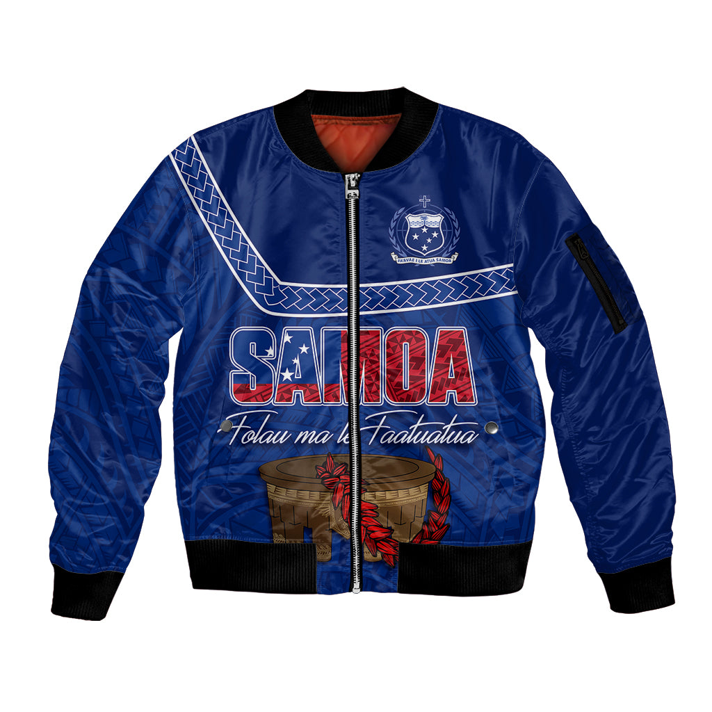 Personalised Samoa Independence Day Sleeve Zip Bomber Jacket Kava And Ula Fala - Sail With Faith - Wonder Print Shop