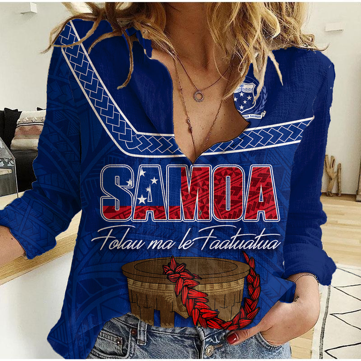 Personalised Samoa Independence Day Women Casual Shirt Kava And Ula Fala - Sail With Faith - Wonder Print Shop
