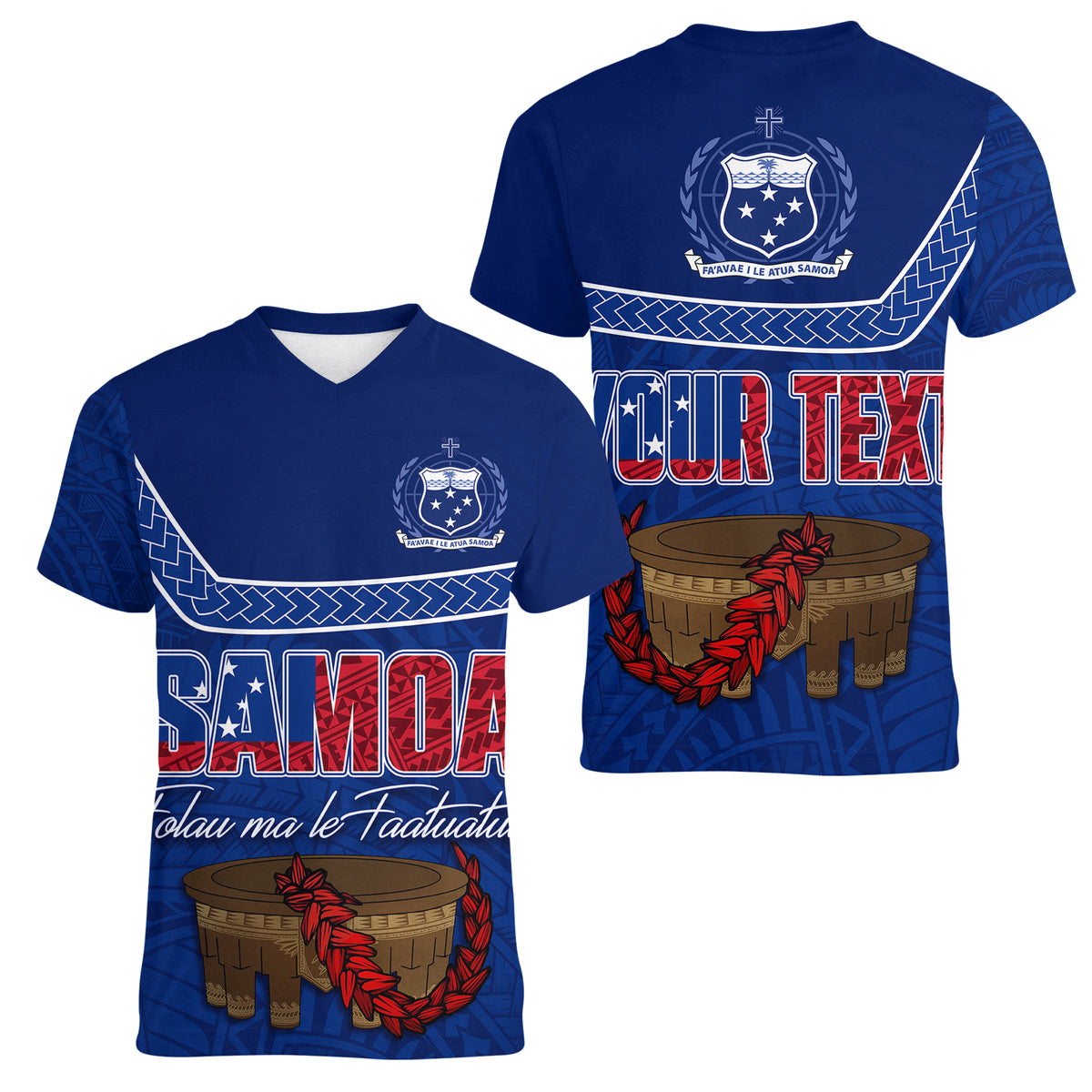 Personalised Samoa Independence Day Women V Neck T Shirt Kava And Ula Fala - Sail With Faith - Wonder Print Shop