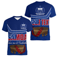 Personalised Samoa Independence Day Women V Neck T Shirt Kava And Ula Fala - Sail With Faith - Wonder Print Shop