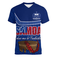 Personalised Samoa Independence Day Women V Neck T Shirt Kava And Ula Fala - Sail With Faith - Wonder Print Shop