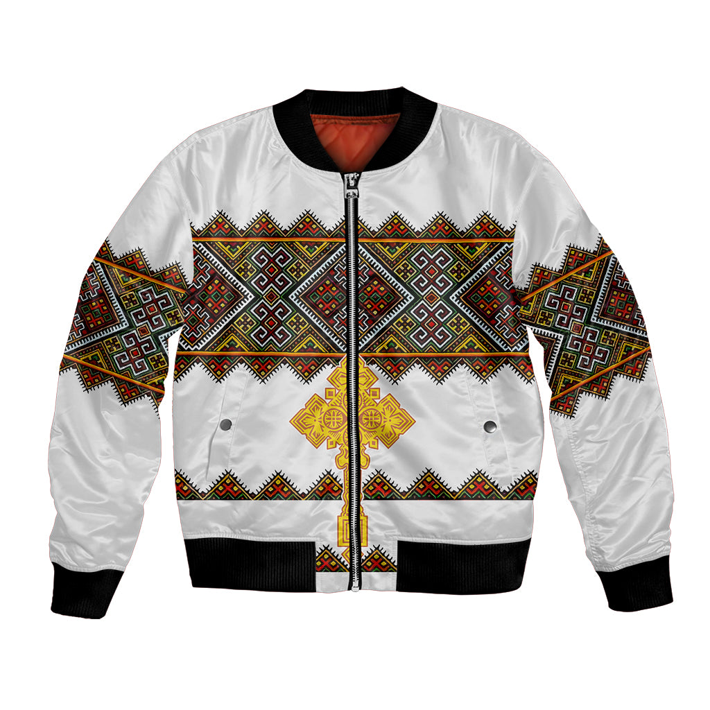 Eritrea Bomber Jacket Tilet Mix Eritrean Cross - White LT7 - Wonder Print Shop