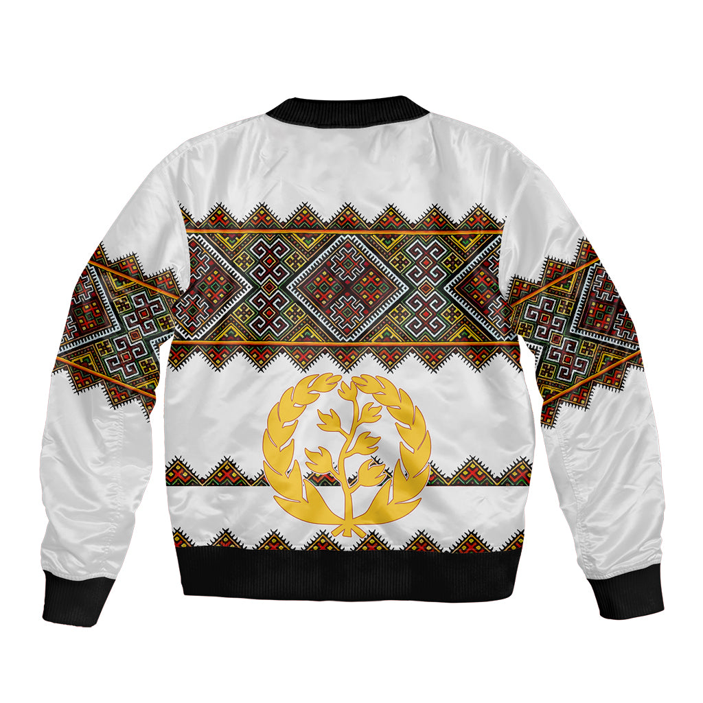 Eritrea Bomber Jacket Tilet Mix Eritrean Cross - White LT7 - Wonder Print Shop
