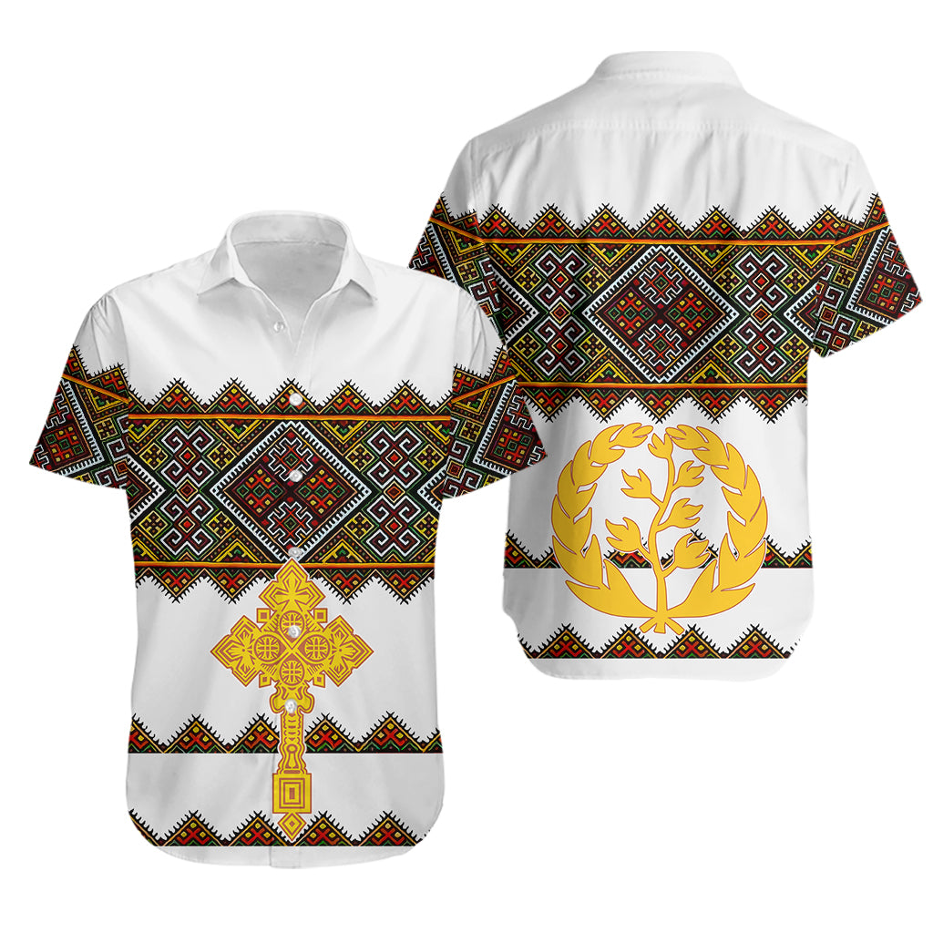 Eritrea Hawaiian Shirt Tilet Mix Eritrean Cross - White - Wonder Print Shop
