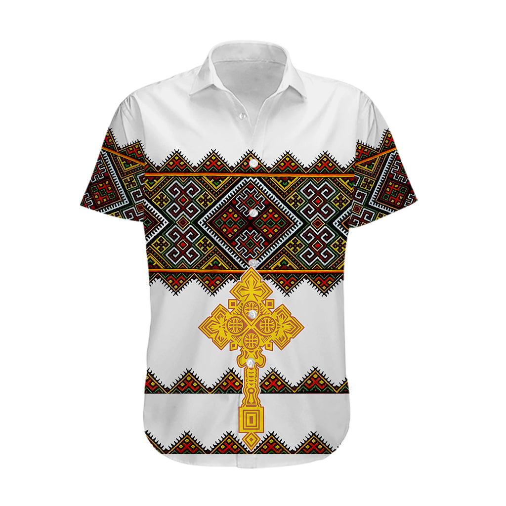 Eritrea Hawaiian Shirt Tilet Mix Eritrean Cross - White - Wonder Print Shop