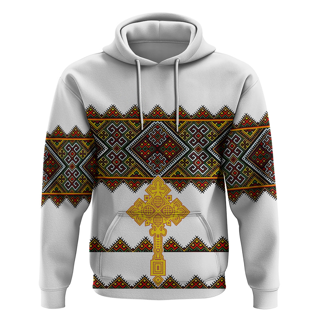 Eritrea Hoodie Tilet Mix Eritrean Cross White - Wonder Print Shop