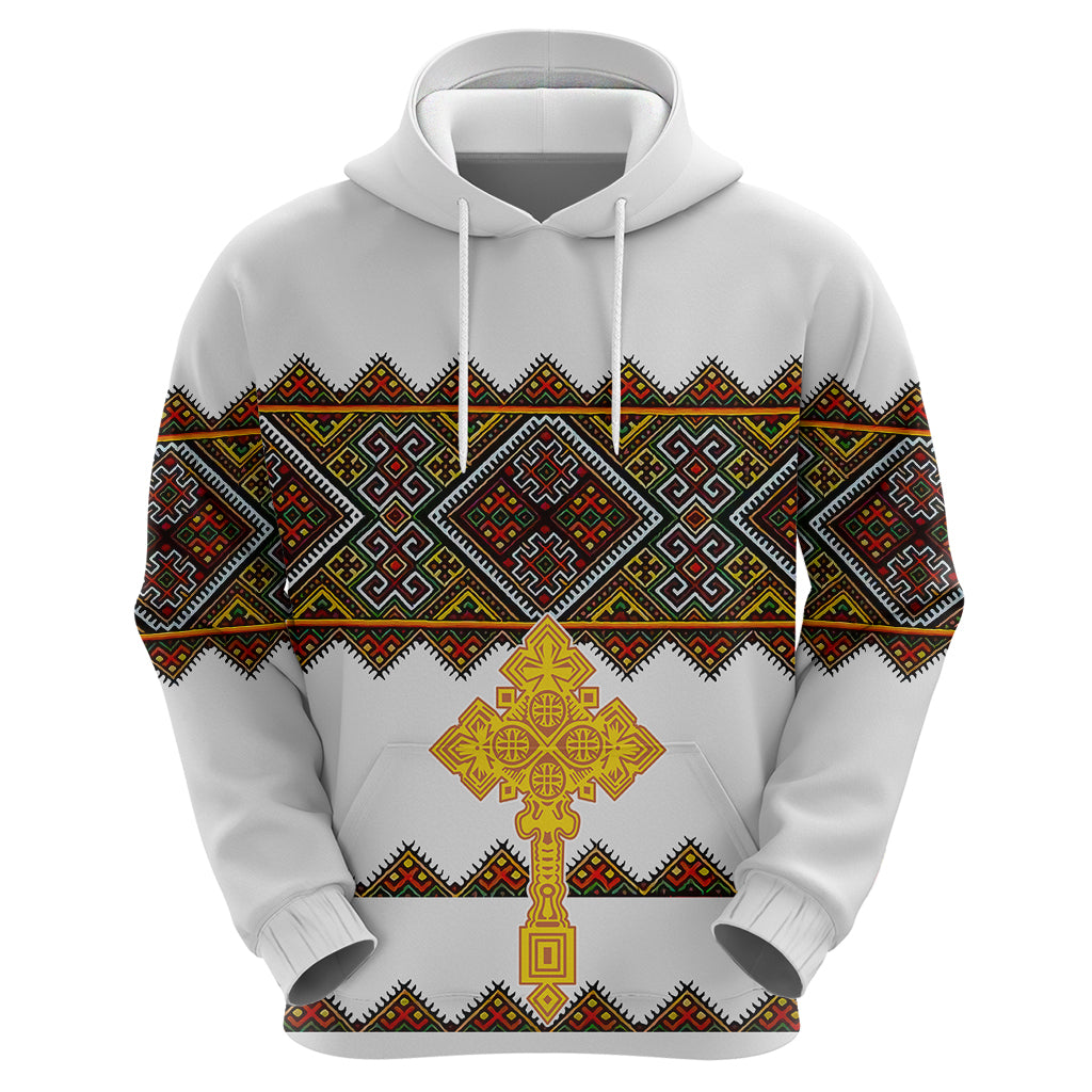 Eritrea Hoodie Tilet Mix Eritrean Cross White - Wonder Print Shop