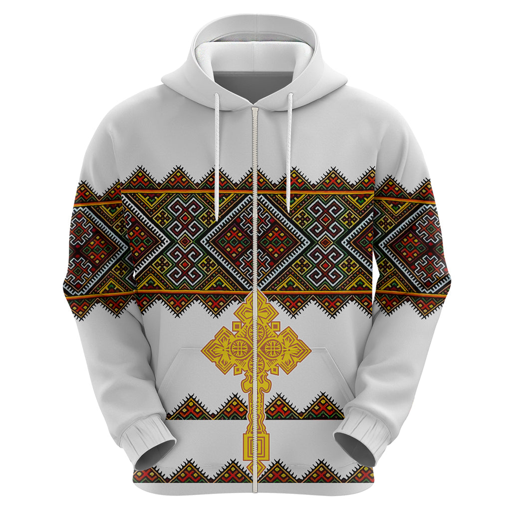 Eritrea Hoodie Tilet Mix Eritrean Cross White - Wonder Print Shop