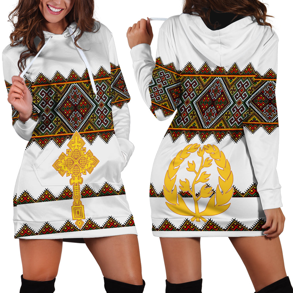 Eritrea Hoodie Dress Tilet Mix Eritrean Cross - White - Wonder Print Shop