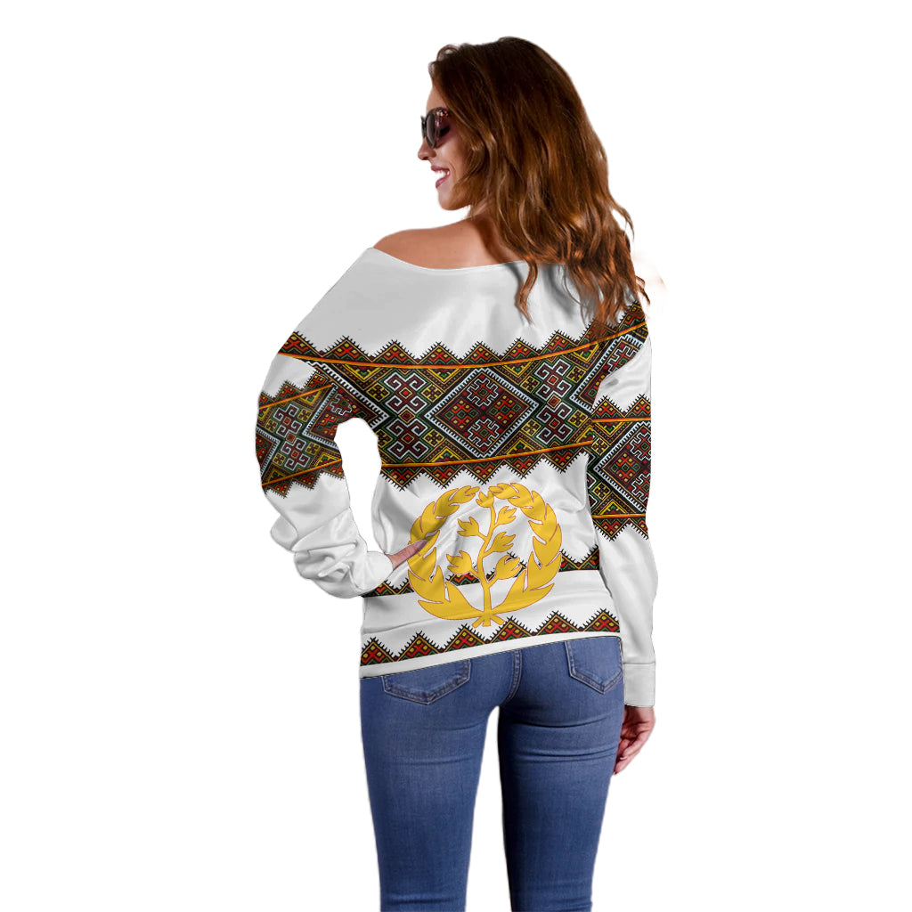 Eritrea Off Shoulder Sweater Tilet Mix Eritrean Cross - White - Wonder Print Shop