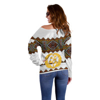 Eritrea Off Shoulder Sweater Tilet Mix Eritrean Cross - White - Wonder Print Shop