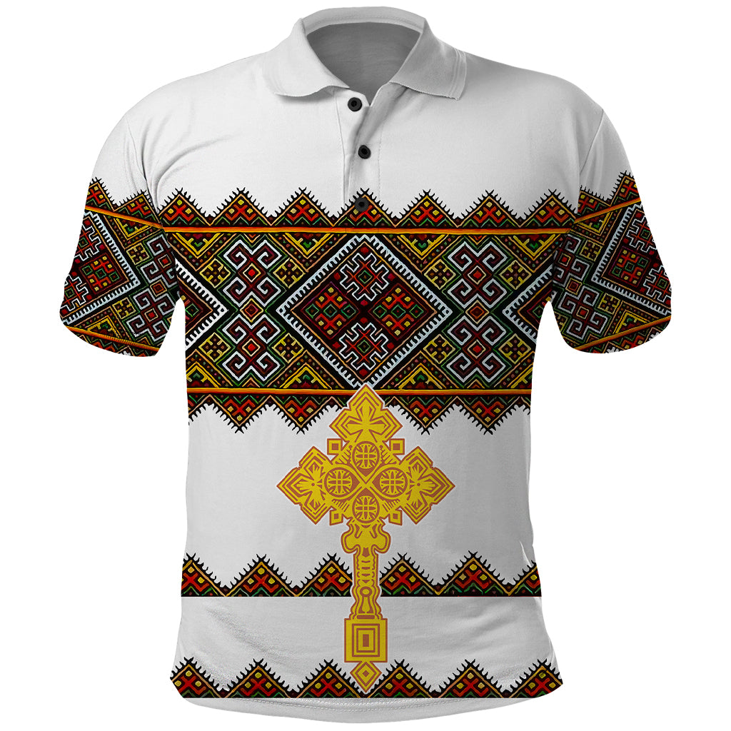 Eritrea Polo Shirt Tilet Mix Eritrean Cross White - Wonder Print Shop