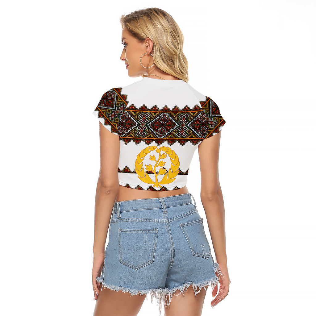 Eritrea Raglan Cropped T Shirt Tilet Mix Eritrean Cross - White - Wonder Print Shop